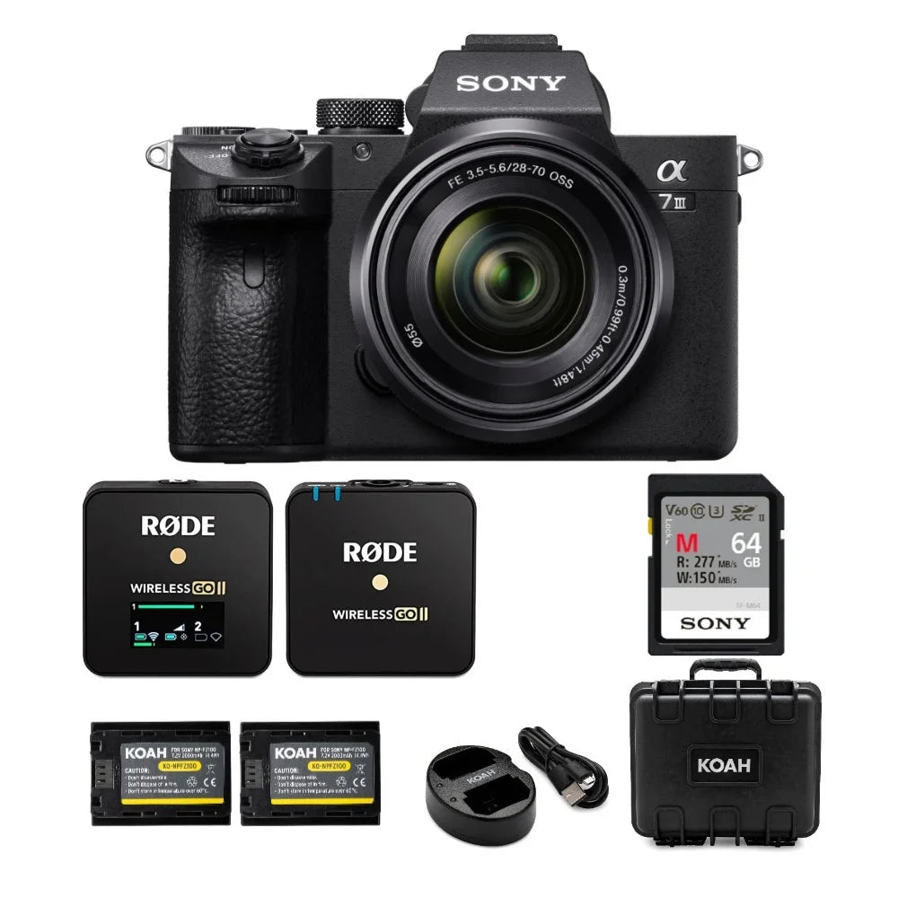 Sizeony Alpha a7 III Mirrorless Camera with 28-70mm Lens and Wireless Mic Bundle