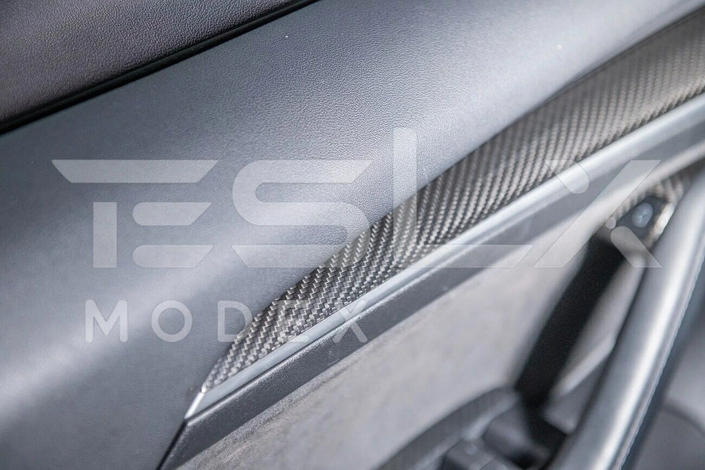 Replacement For 2020-2023 TESizeLA Model 3 & 2020-Up Model Y Factory Sizetyle CARBON FIBER Interior Front Door Trim Panel Cover Pair