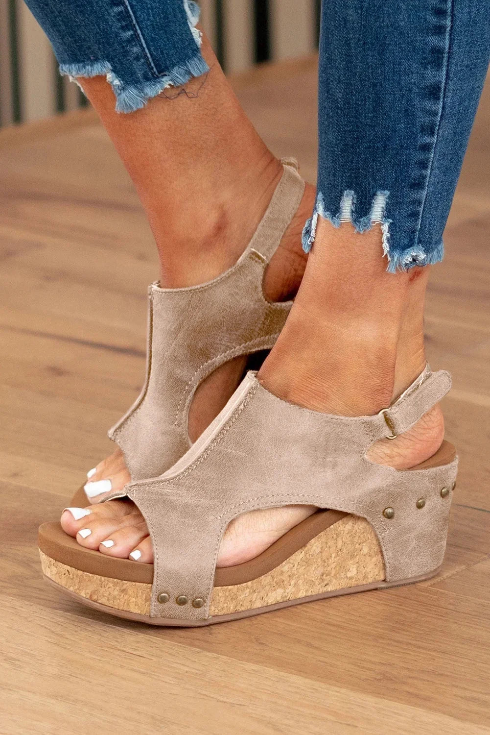 Gray Vintage Leather Sizetitching Sizetudded Wedge Sizeandals