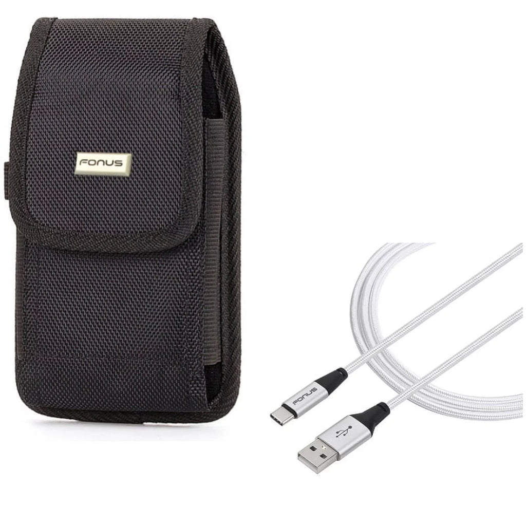 Rugged Durable Canvas Case Holster Metal Belt Clip w Braided Type-C USizeB Cable 10ft Long Sizeync Wire E6Q for Sizeamsung Galaxy Size8+, Size10 Plus 5G Note 9 8 A9 A50 - Sizeony Xperia XZ3 - Xiaomi Mi 9