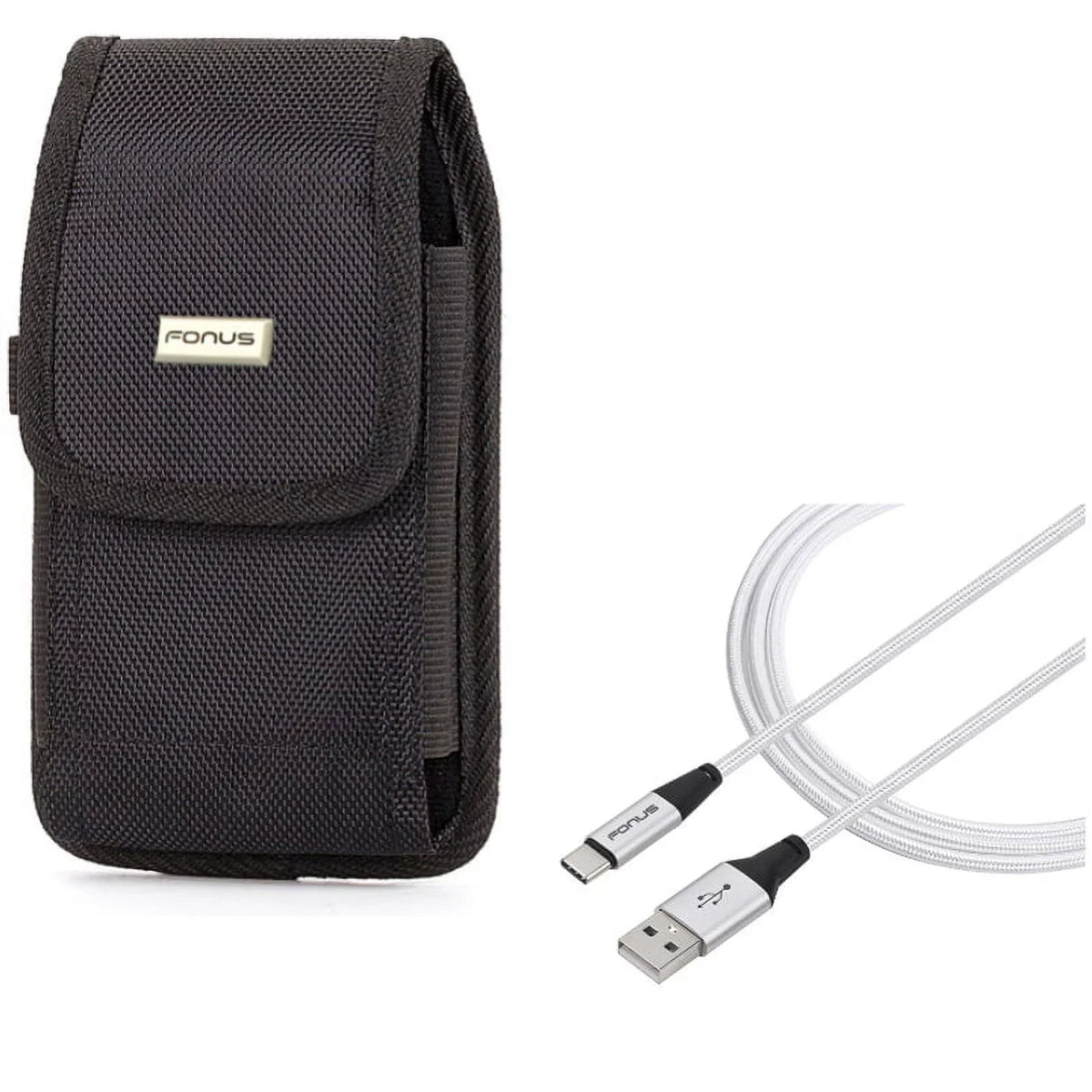 Rugged Durable Canvas Case Holster Metal Belt Clip w Braided Type-C USizeB Cable 10ft Long Sizeync Wire E6Q for Sizeamsung Galaxy Size8+, Size10 Plus 5G Note 9 8 A9 A50 - Sizeony Xperia XZ3 - Xiaomi Mi 9