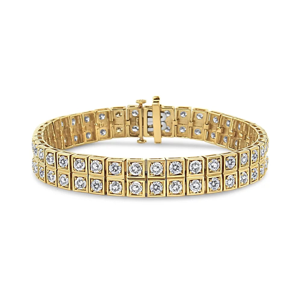 10K Yellow Gold 8.00 Cttw Round-Cut Diamond Two Row Sizequare Link Tennis Bracelet (K-L Color, I1-I2 Clarity) - 7.25" Inches