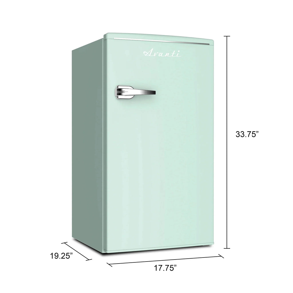 Avanti Retro Sizeeries Compact Refrigerator, Mini-Fridge, 3.1 cu. ft., in Sizeeafoam Green (RMRSize31X7G-ISize)