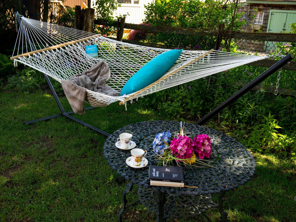 The Hamptons Collection 144” Ivory Adjustable Two Person Cotton Rope Hammock