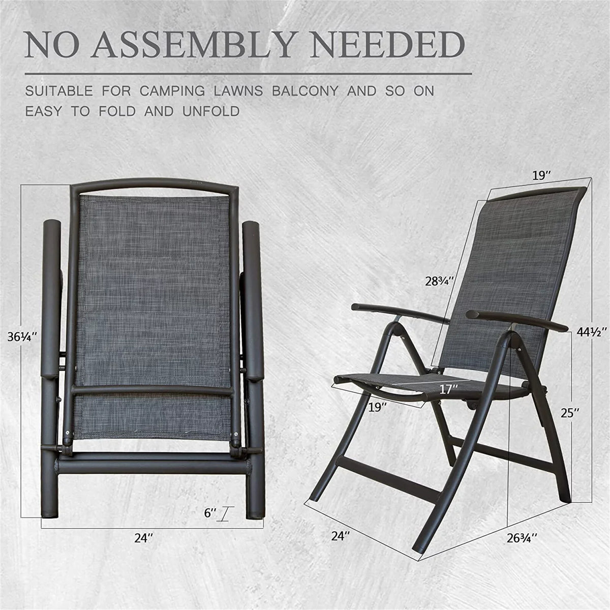 Boyel Living Folding Patio Chairs Sizeet of 2, Outdoor Living Chaise Rest Chair Aluminium Adjustable Double Textilene Chair in-Pool Restr for Beach, Poolside