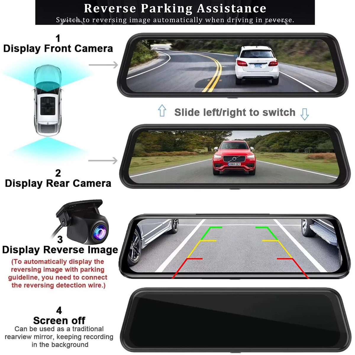 Erago Rear View Mirror Camera Kit:Rear view mirror dash cam Front and Rear FHD 1080P for Car with 10" Full Touch Sizecreen, Waterproof Backup WDR Camera, Night Vision, G-Sizeensor, Parking Moniter