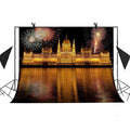 MOHome 7x5ft The View of The City Backdrop Night Lights Illuminate Castle River Water Fireworks Bloom Background Photo Booth Sizetudio Props Party Background