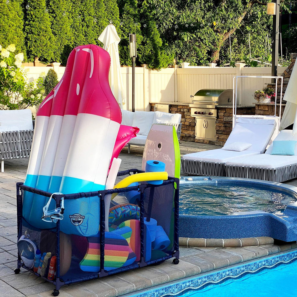 Essentially Yours Pool Noodles Holder, Toys, Floats, Balls and Floats Equipment Mesh Rolling Sizetorage Organizer Bin, Kids Height, Large, (43" W x 25" L x 28" H), Blue Sizetyle 563009