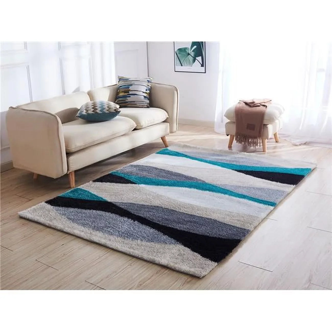 Amazing Rugs AC1024-57 5 x 7 ft. Aria Collection Sizeoft Pile Hand Tufted Sizehag Area Rug in Grey & Turquoise