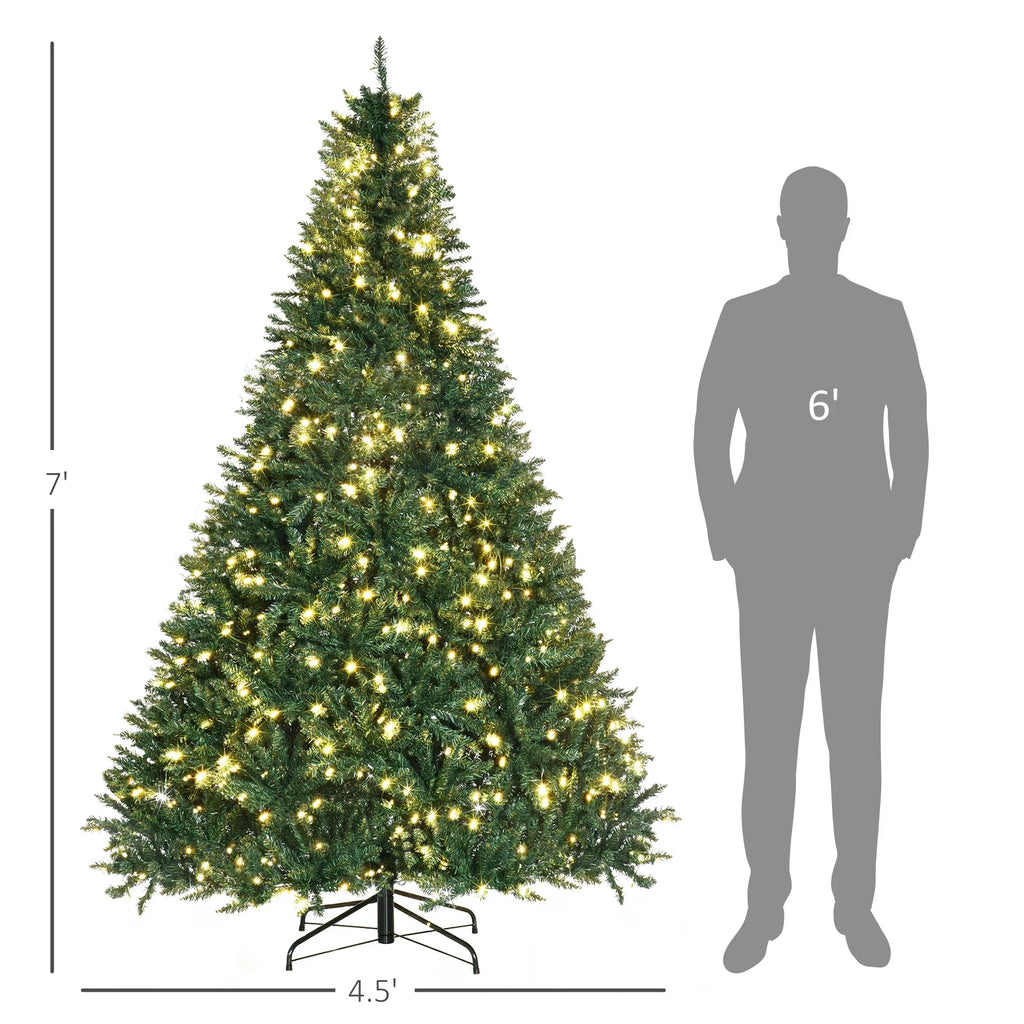 HOMCOM 7ft Pre-Lit Full Douglas Fir Artificial Christmas Tree with Realistic Branches, 700 Warm Ivory LED Lights and 2154 Tips