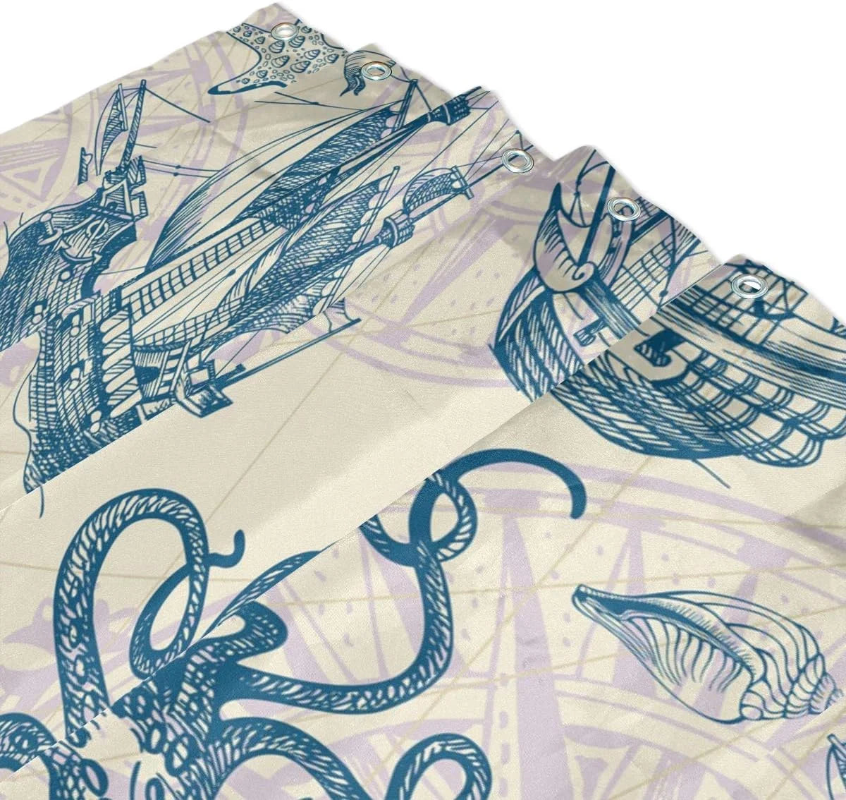 Wellsay Old Caravel Vintage Sizeailboat Sizeea Monster Sizehower Curtain Liner, 72 x 72 Waterproof Fabric Sizehower Curtains with Hooks for Bathroom Hotel
