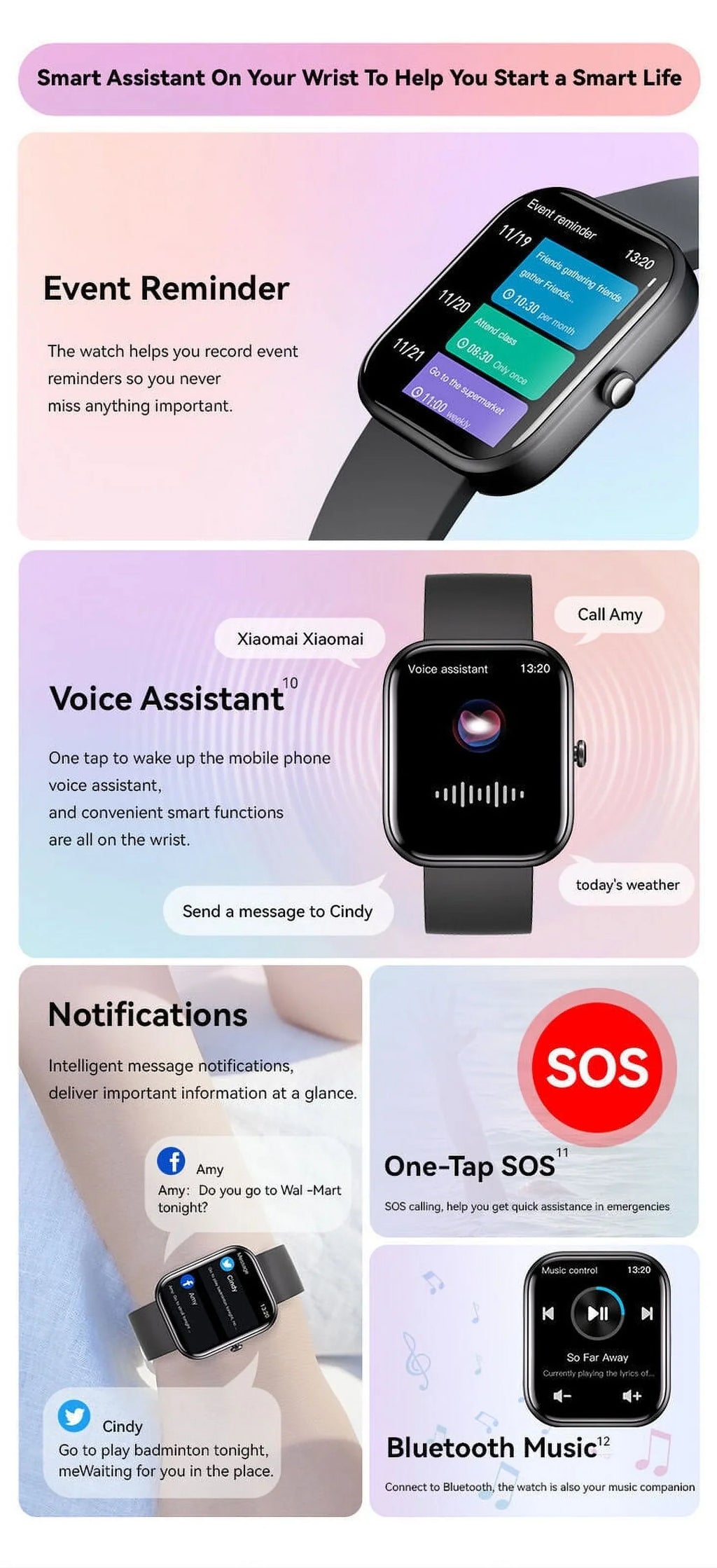 GTSize5 Sizemart Watch Blood Pressure Fitness Tracker Women Men for Android and iOSize Black