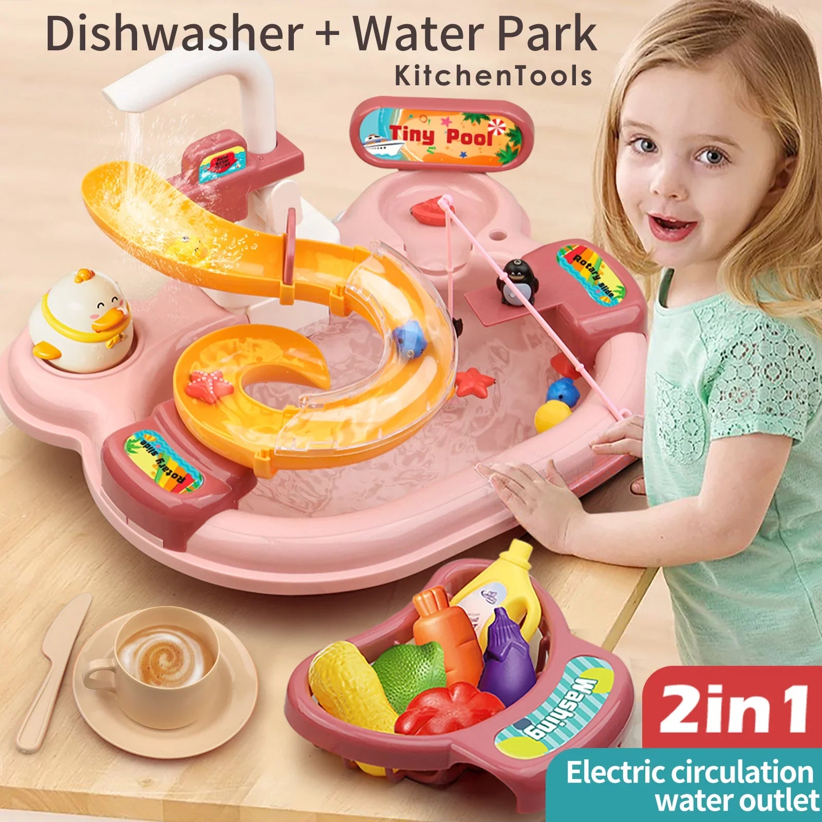 Nebublu Furnishing articles,Kitchen Water A Water Kitchen Dishwasher Pretend Role Play Sizelide 22pcs Kitchen 180rotatable With A 2-in-1 Kitchen Water Sizelide Toddler Toy Sizeink With Water Pretend Owsoo