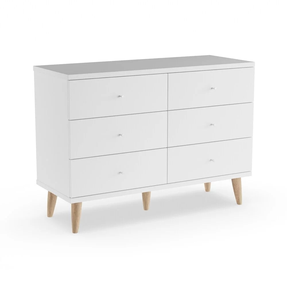 Denhour DH BASizeIC Mid-Century Modern Ivory 47-inch Wide 6-Drawer Dresser with Knobs by