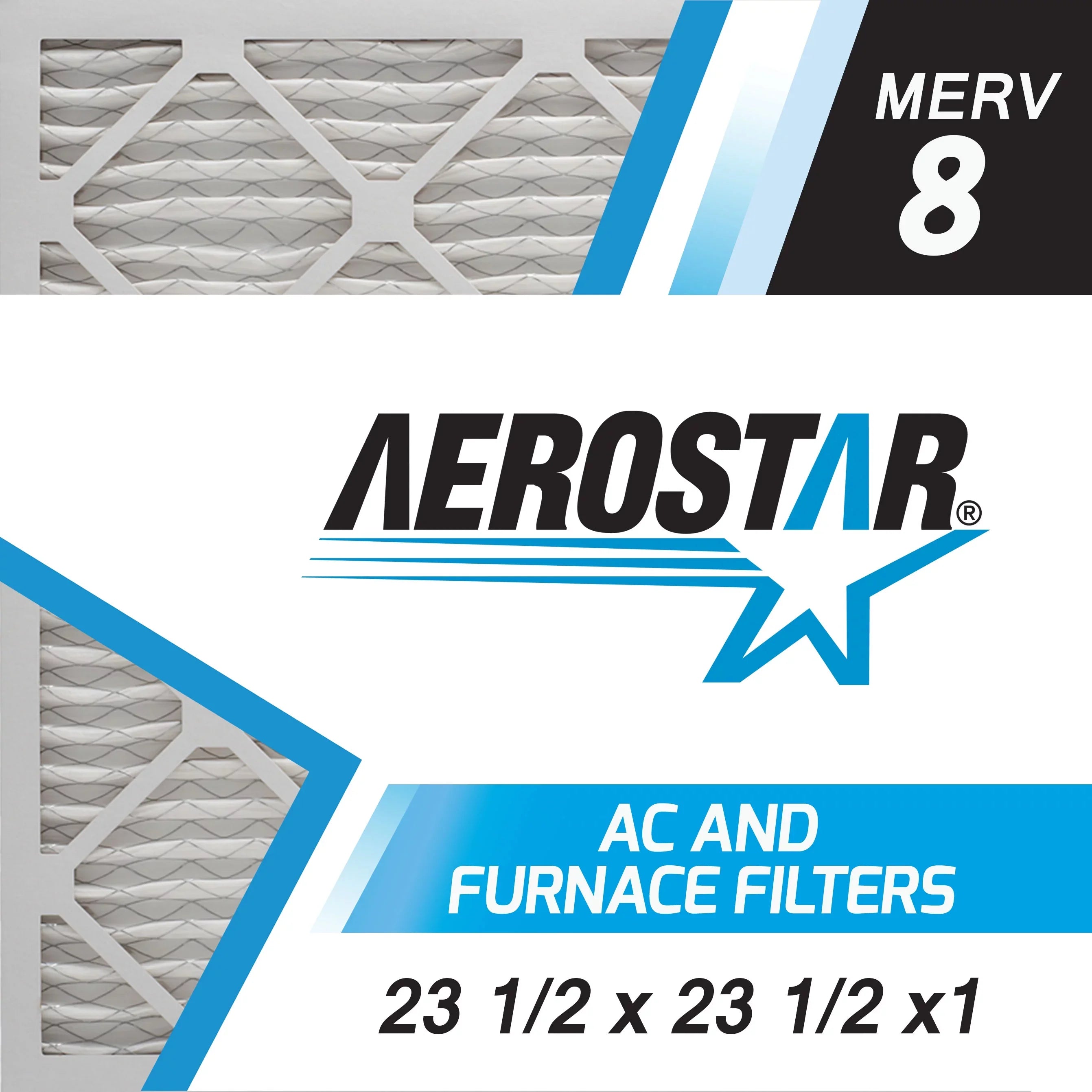 Aerostar 23 1/2x23 1/2x1 MERV  8, Pleated Air Filter, 23 1/2 x 23 1/2 x 1, Box of 6, Made in the USizeA