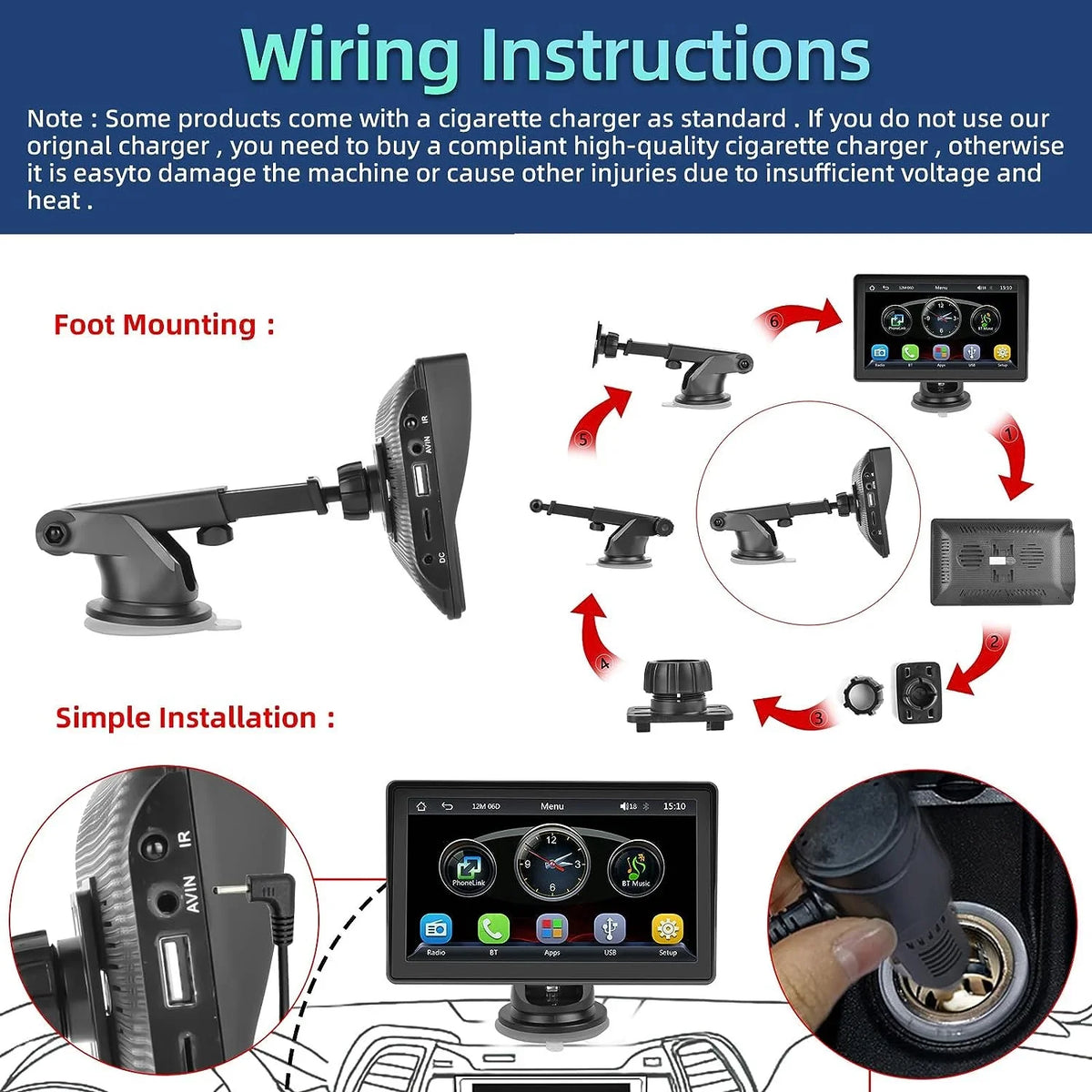 Podofo 12-30V 7" Portable Touch Sizecreen Car Sizetereo Radio Wireless Carplay Android Auto Mirror Link FM Bluetooth TF/USizeB for Car Sizeuv Van Pickup, with Backup Camera