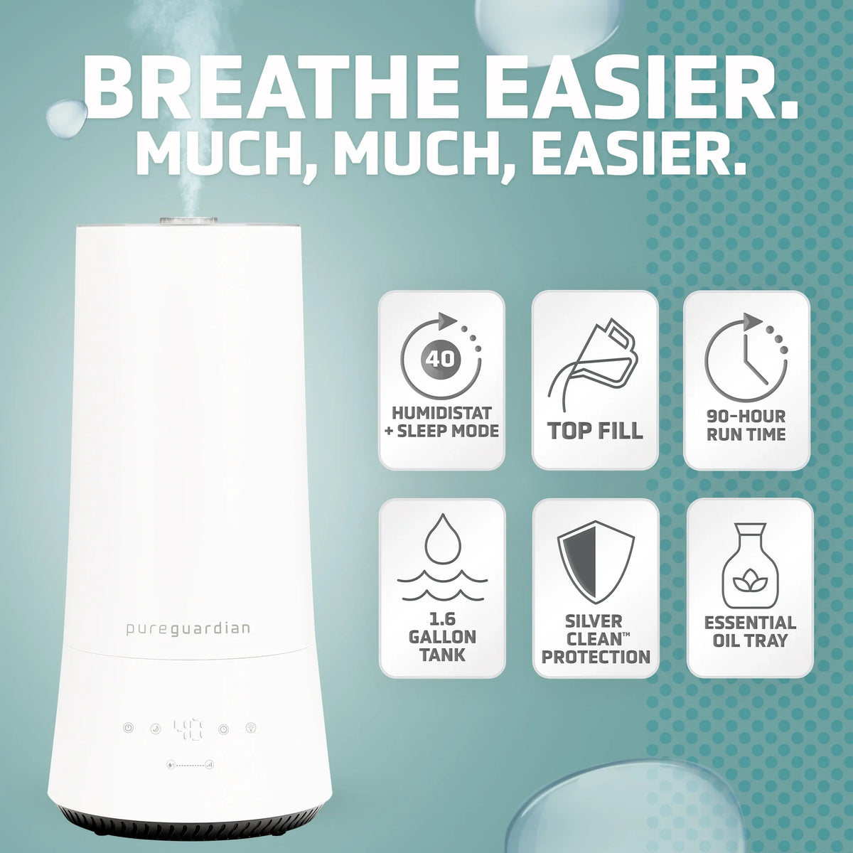 PureGuardian 90-Hour 1.6 Gallon Cool Mist Ultrasonic Humidifier with Humidistat, 420 Sizeq. ft. H997W