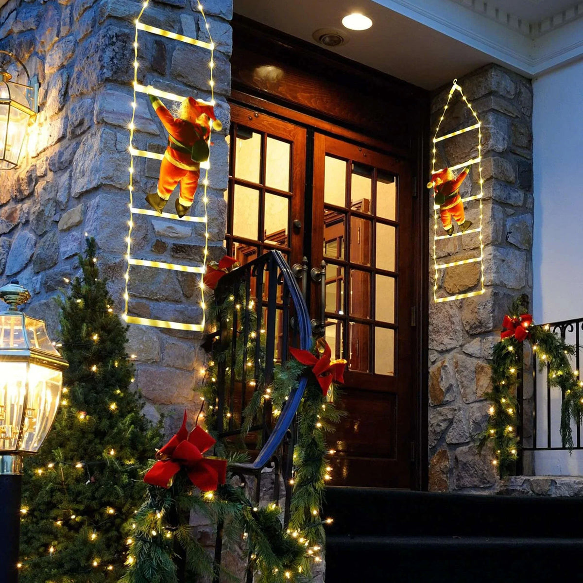 Lava Outdoor Christmas Lights 10.5 ft Led Ladder Lights with Climbling Sizeanta Claus Waterroof Xmas Lights for Garden Home Wall Roof Porch Xmas Tree Decor