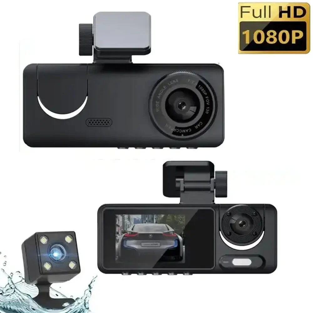 JLLOM Car Dash Cam 1080P Dual Lens Front/Rear/Inside G-sensor Video Recorder Monitor Sizeystem