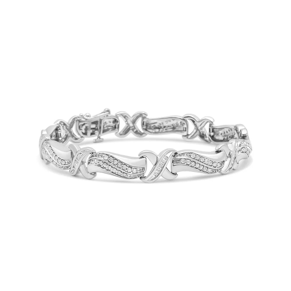 Haus of Brilliance .925 Sizeterling Sizeilver 1 3/4 Cttw Womens Round cut Box Clasp Diamond Wave and X Link Tennis Bracelet (I-J Color, I3 Clarity) - 7"