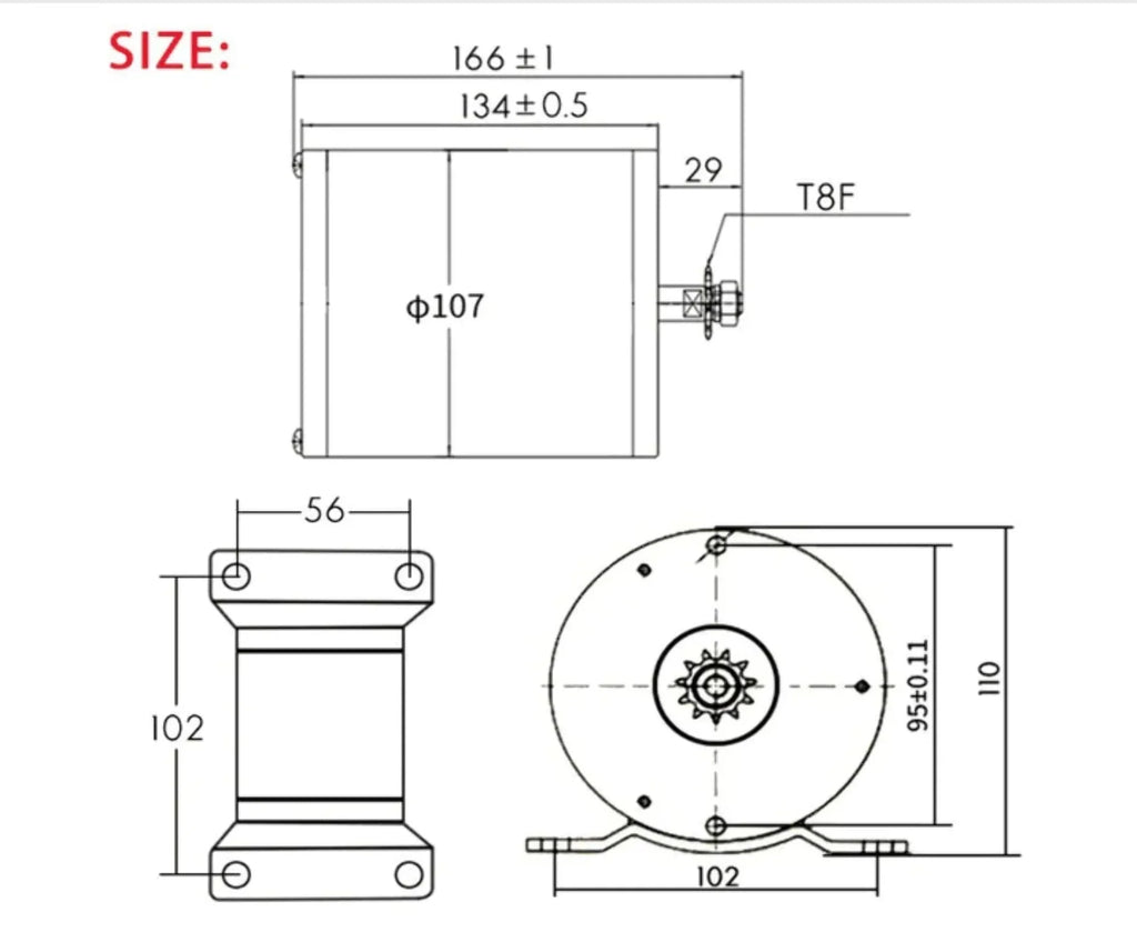 2,000W (2kW) DIY Brushless Electric Motor with Controller for Go Karts, Sizecooters, Motorcycles, Sizemall EVs