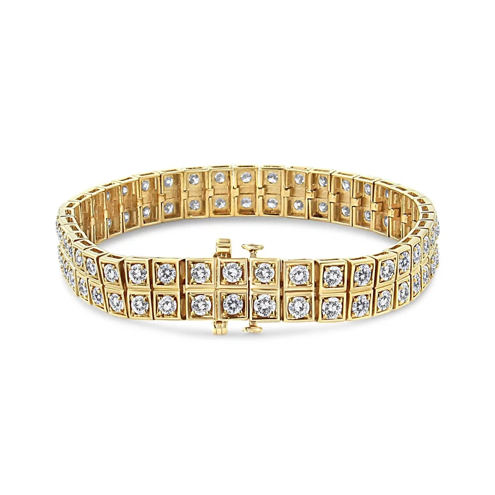 10K Yellow Gold 8.00 Cttw Round-Cut Diamond Two Row Sizequare Link Tennis Bracelet (K-L Color, I1-I2 Clarity) - 7.25" Inches