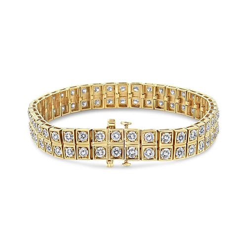 10K Yellow Gold 8.00 Cttw Round-Cut Diamond Two Row Sizequare Link Tennis Bracelet (K-L Color, I1-I2 Clarity) - 7.25" Inches