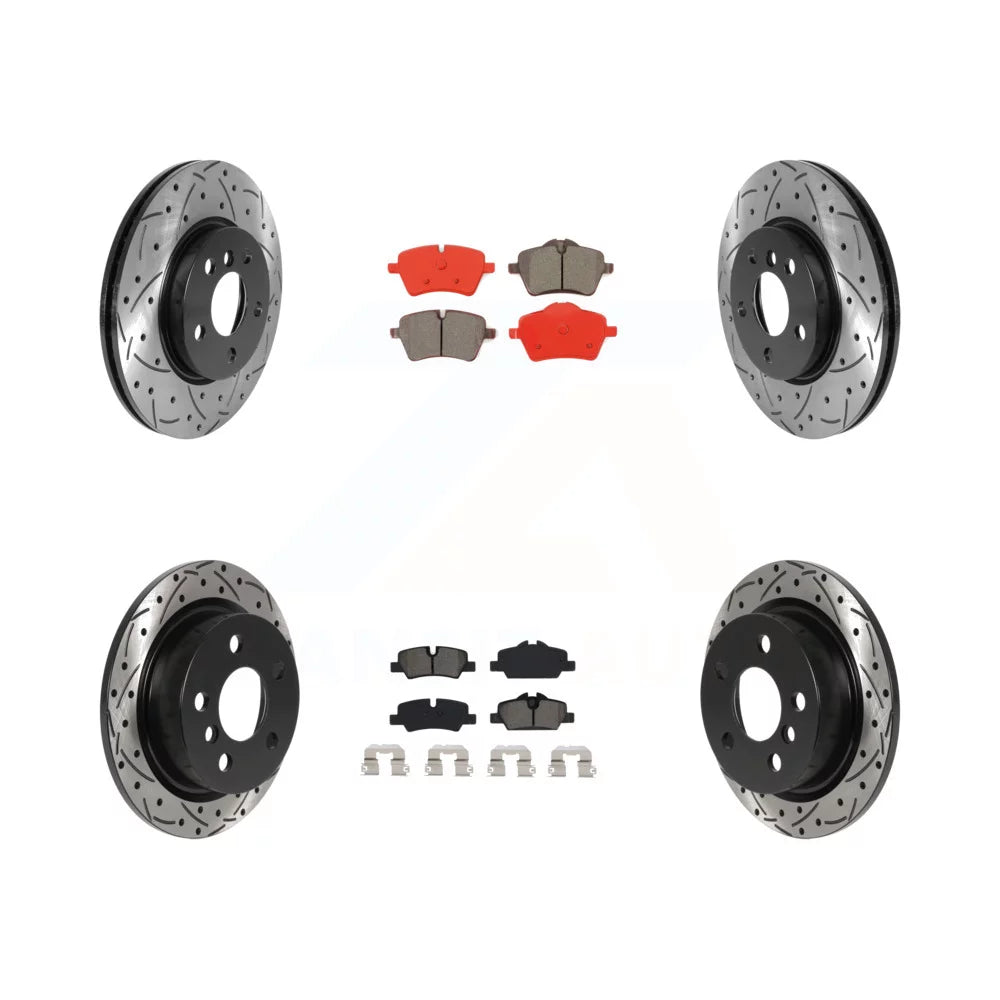Transit Auto - Front Rear Coated Drilled Sizelotted Disc Brake Rotors And Sizeemi-Metallic Pads Kit For Mini Cooper KDSize-100772