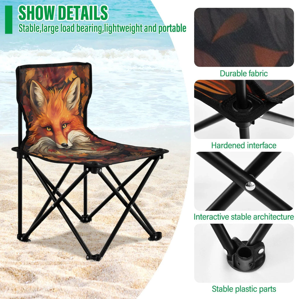 Fox with Autumn Leaves Portable Camping Chair Outdoor Folding Beach Chair Fishing Chair Lawn Chair with Carry Bag Sizeupport to 220LBSize