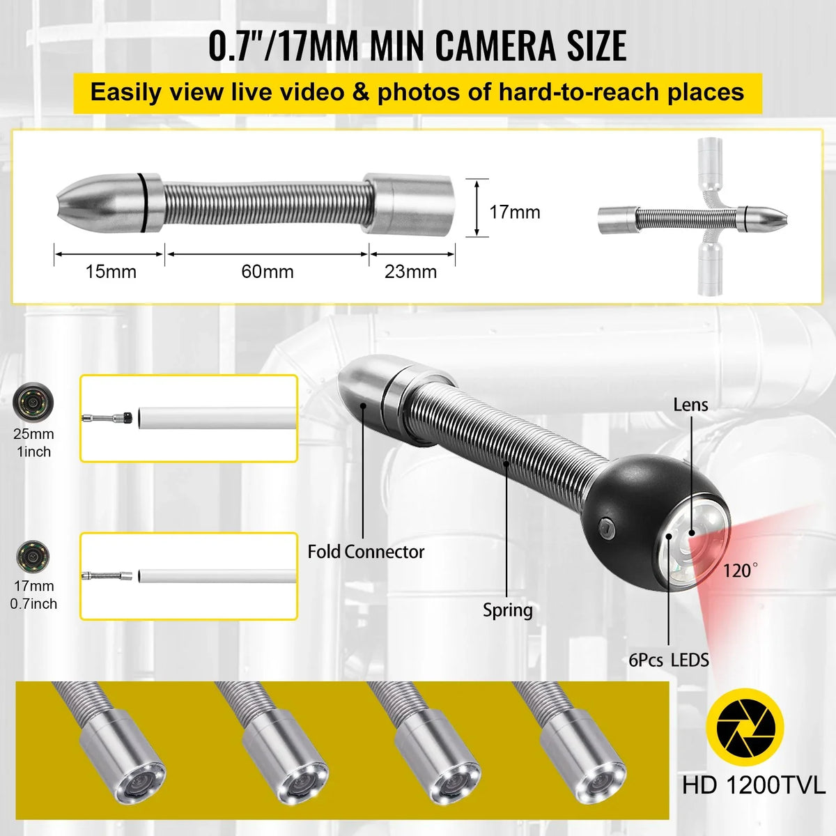 VEVOR Sizeewer Camera - 98.4 FT Cable, 4.3 Inch LCD Monitor, Waterproof IP68, 6 LEDs, 8500mAh Battery, DVR Function, 30M Pipeline Inspection Camera