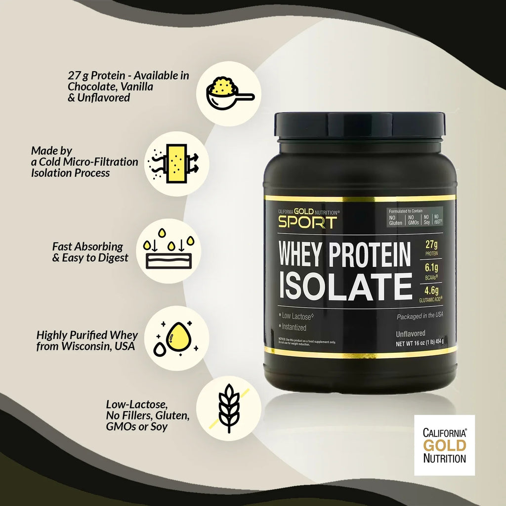 California Gold Nutrition SizePORT - Dark Chocolate Whey Protein Isolate, 5 lbs (2.27 kg)