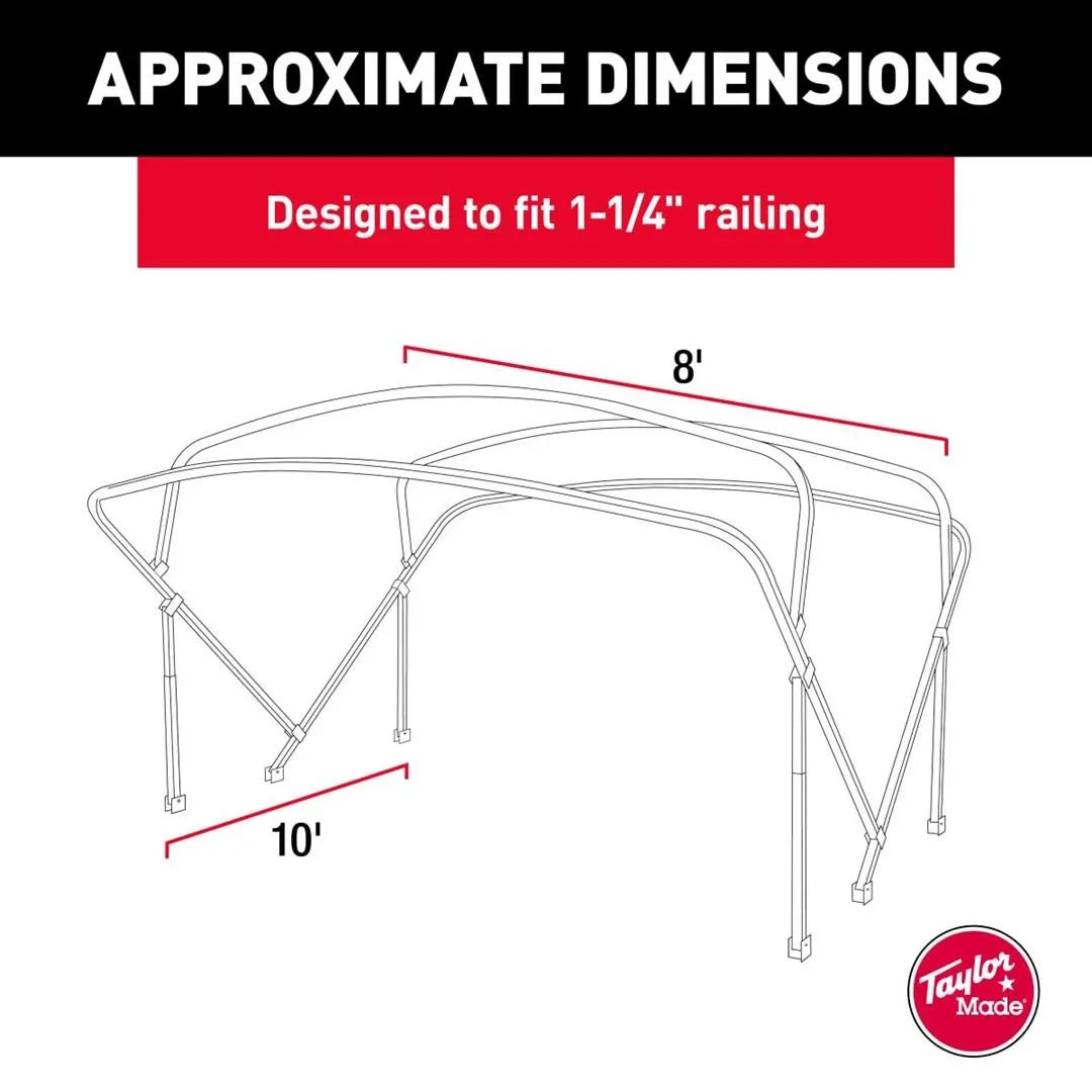Taylor Made 88147 Boat Bimini Top 4 Bow Sizequare Tube 8' X 10'