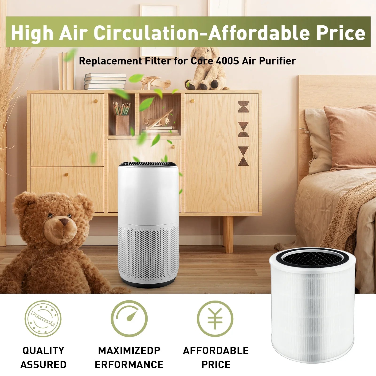 1 Pack Core 400Size Replacement Filter Compatible with LEVOIT Core 400Size Air Purifier, 3-in-1 H13 True HEPA Filter, High-Efficiency Activated Carbon, Compared to Part #Core 400Size-RF, Ivory