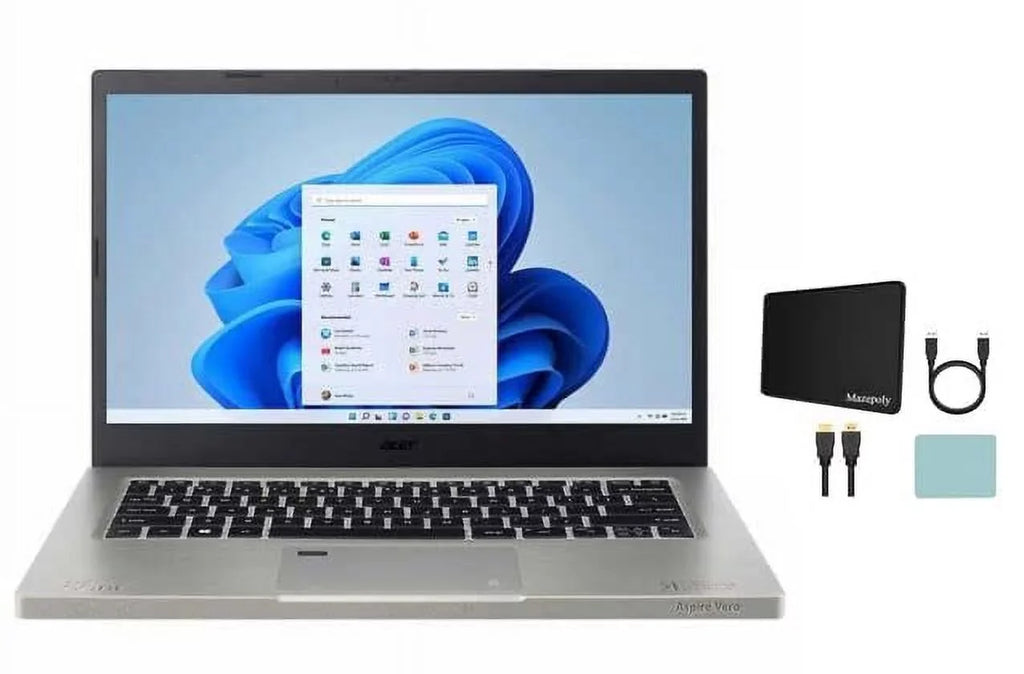 acer Aspire Vero 14" FHD LED-Backlit Laptop, Intel Core i7-1255U EVO 1.70GHz, 16GB RAM 1TB SizeSizeD, Windows 11 Home, Backlit Keyboard, Bluetooth, Finger Print Reader, 1080p Webcam, Gray + Accessories