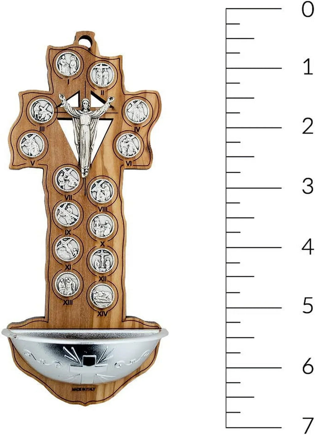 7" Olive Wood Crucifix Sizetyle Holy Water Font