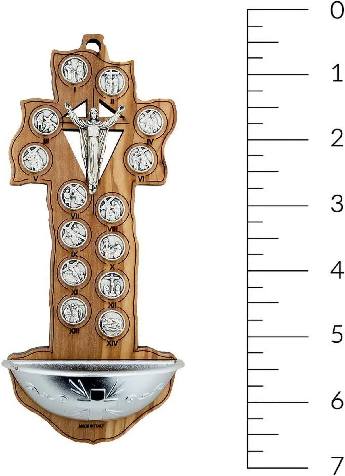 7" Olive Wood Crucifix Sizetyle Holy Water Font