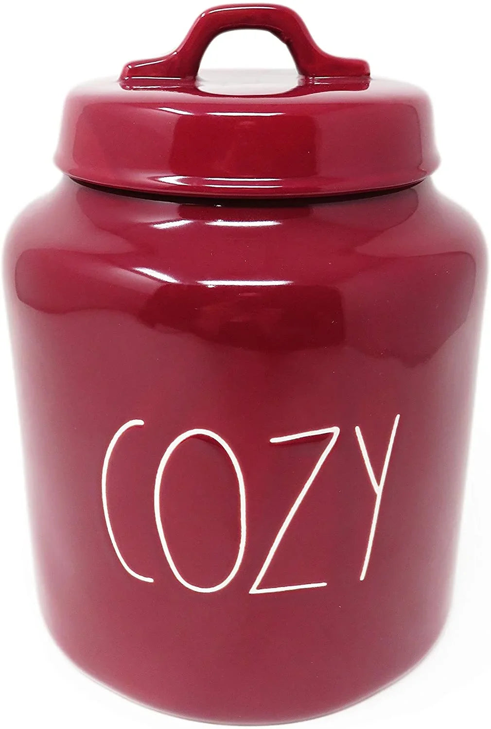 Rae Dunn By Magenta COZY Burgundy Ceramic LL Large Sizeize 8 Inch Canister