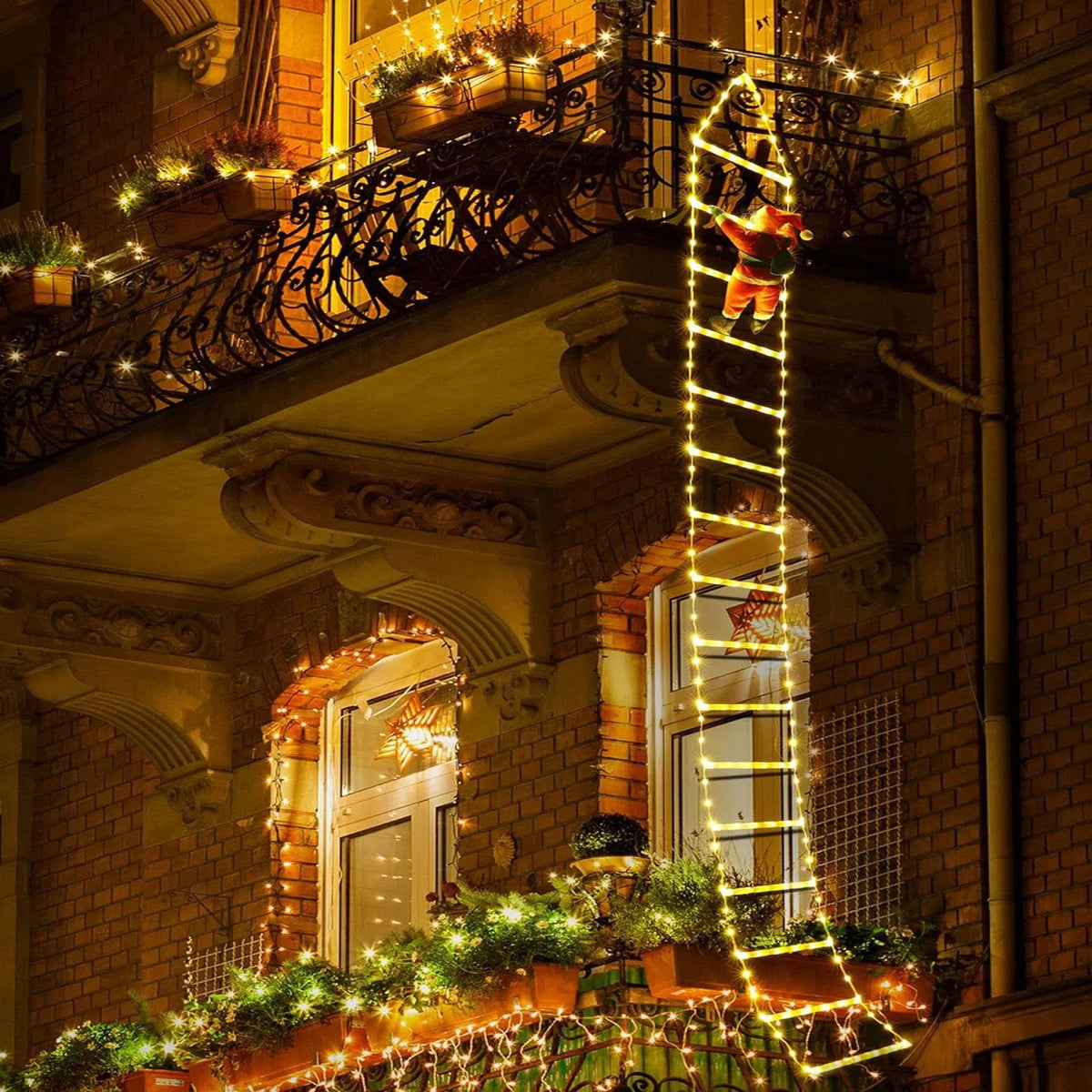 Lava Outdoor Christmas Lights 10.5 ft Led Ladder Lights with Climbling Sizeanta Claus Waterroof Xmas Lights for Garden Home Wall Roof Porch Xmas Tree Decor