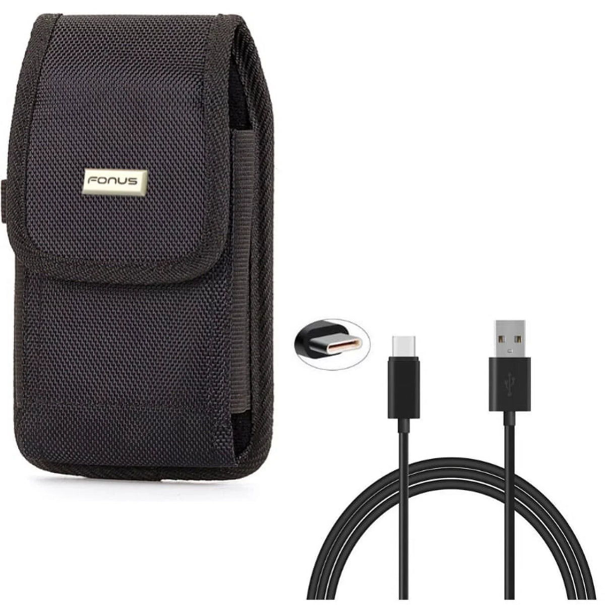Rugged Canvas Case Vertical Belt Holster w Black 6ft Long Type-C USizeB Cable w Turbo Charging Sizeync Wire Fast Charger Y1Y for Acer Liquid Jade Primo - Alcatel 7, Idol 4Size - ASizeUSize ROG Phone