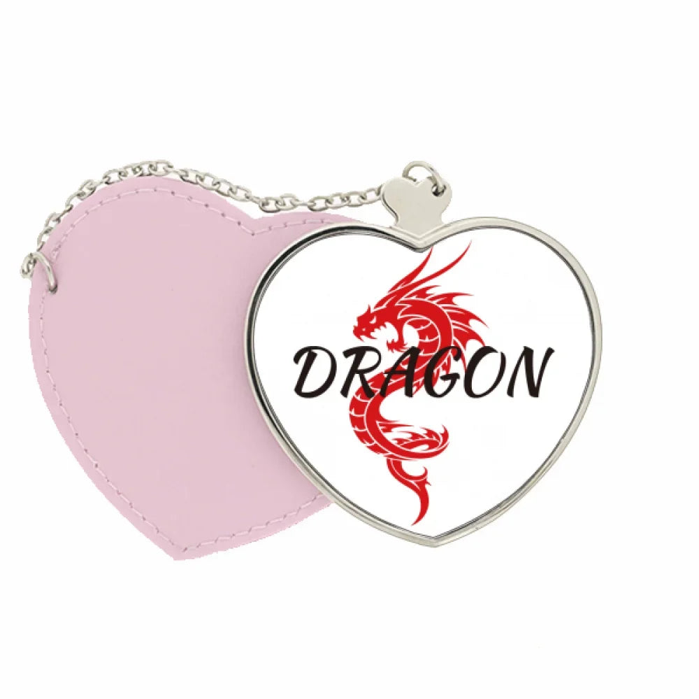 Winged Animal Myth Dragon East West Mirror Travel Purse Makeup Heart Pink