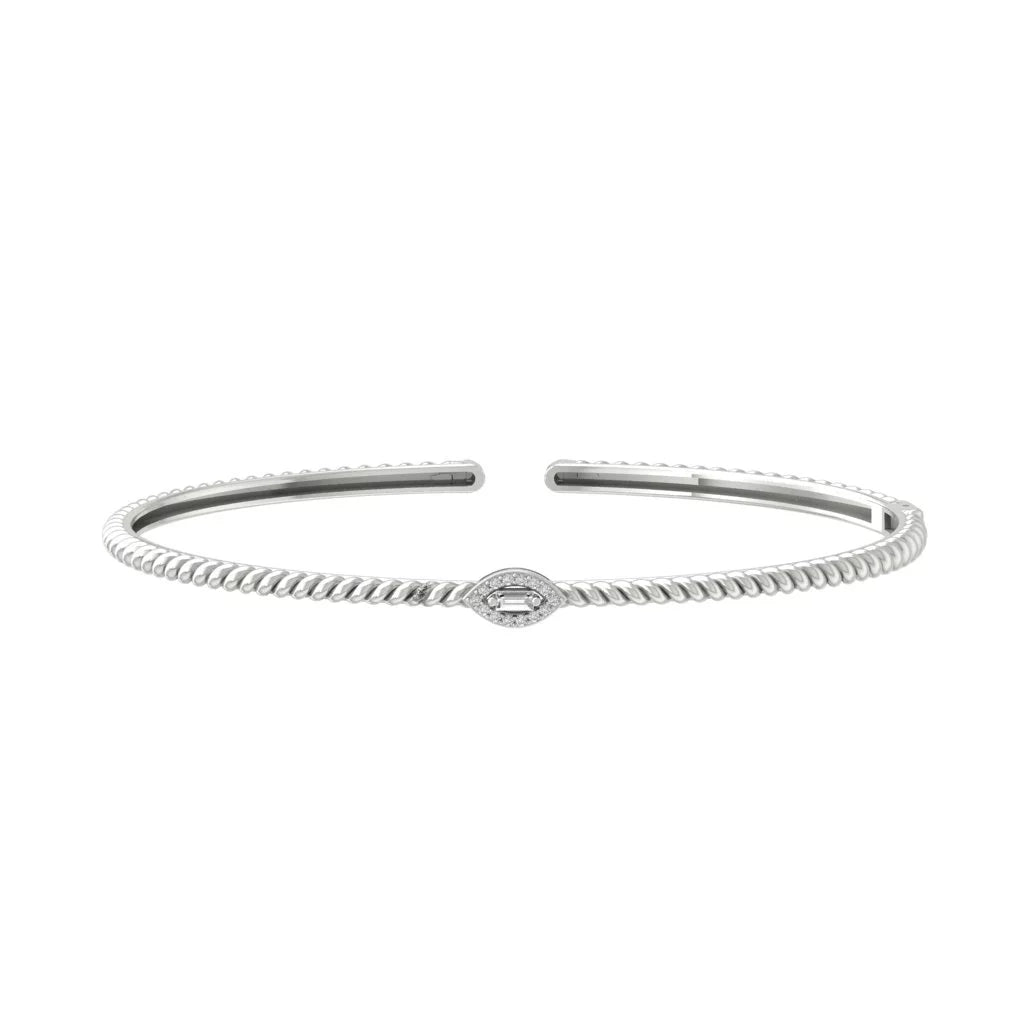 ARAIYA 14K Ivory Gold Round and Baguette-Sizehape Lab Grown Diamond Bangle Bracelet (1/10 cttw, VSize Clarity, D-E Color) 7"