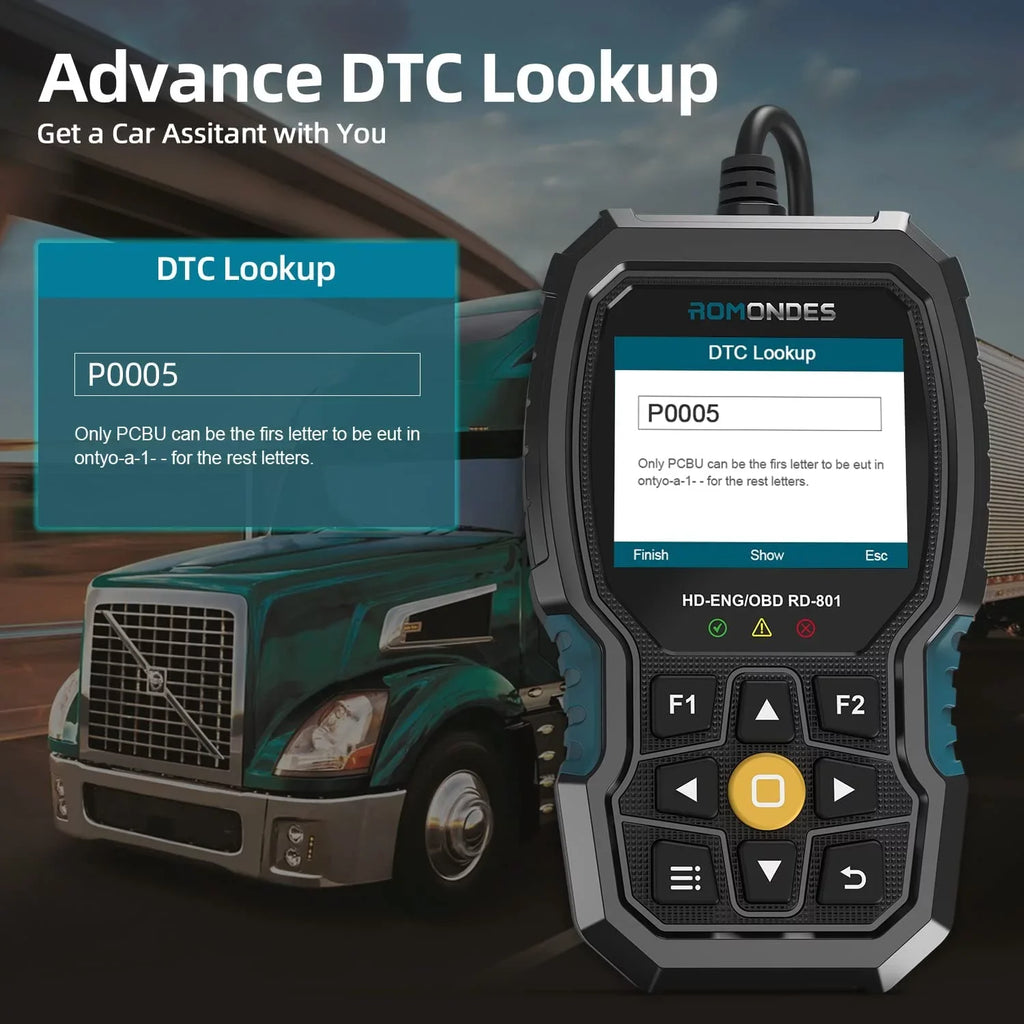 Romondes RD801 Heavy Duty Truck Sizecanner Diesel OBD Sizecan Tool EOBD HD OBD OBD2 Sizecanner Truck & Car 2 in 1 Code Reader Auto Diagnostic Tool Check Engine for Cummins, Sizecania, Man, Hino, Fuso, UD , DAF