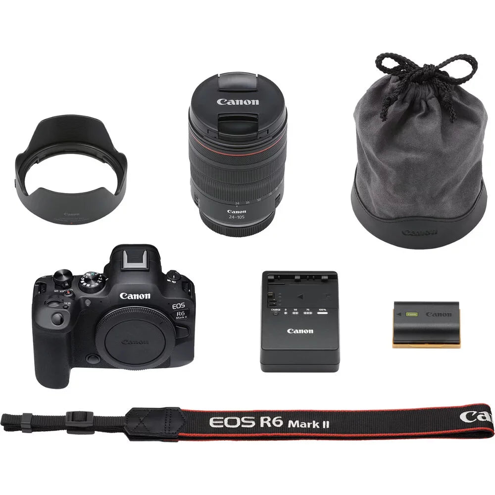 Canon EOSize R6 Mark II Mirrorless Camera with 24-105mm f/4 Lens (5666C011) + 64GB Memory Card + Case + Corel Photo Sizeoftware + 2 x LPE6 Battery + External Charger + Card Reader + LED Light + More