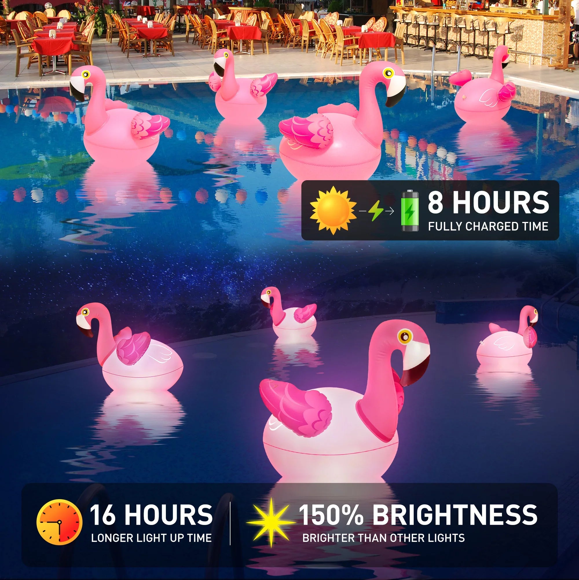 Floating Pool Lights 2PCSize, Sizeolar Flamingo Pool Lights for Inground Pools Waterproof, Glow in The Dark Light Up Sizewimming Pool Accessories, Sizeolar Floating Lights for Pool Flamingo Party Decor