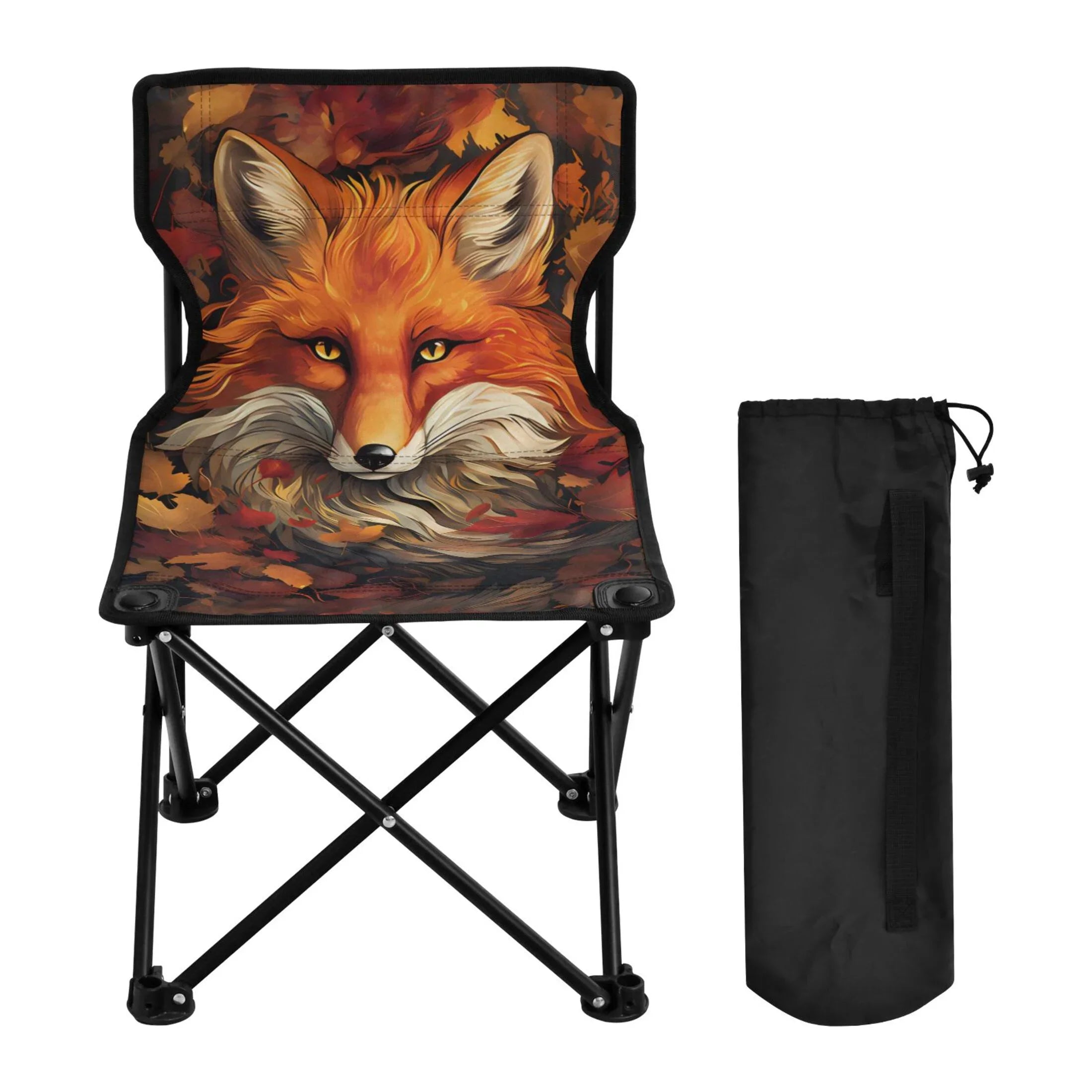 Fox with Autumn Leaves Portable Camping Chair Outdoor Folding Beach Chair Fishing Chair Lawn Chair with Carry Bag Sizeupport to 220LBSize