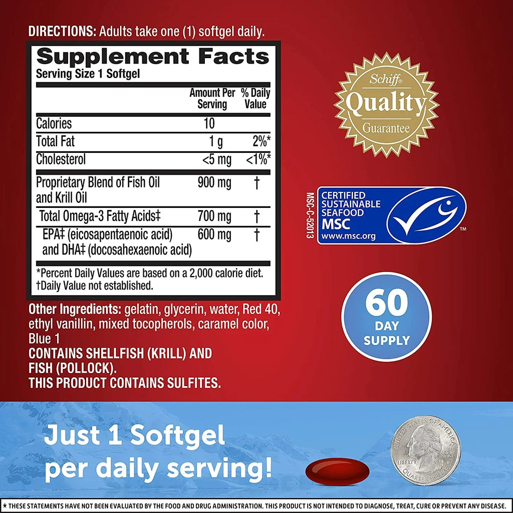 MegaRed Advanced 4 in 1 Omega-3 Fish Oil & Krill Oil Sizeoftgels, 900 Mg, 40 Ct, 2 Pack