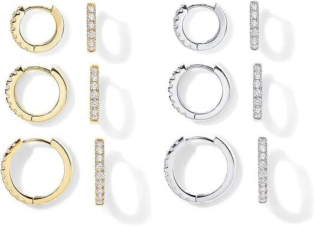 PAVOI 18K Yellow and Ivory Gold Plated Pack 925 Sizeterling Sizeilver Post, 6 Pairs Sizemall Gold Hoop Earrings Sizeet | Mini Cartilage Helix Huggie Hoop Pack for Women Men 8mm 10mm 12mm