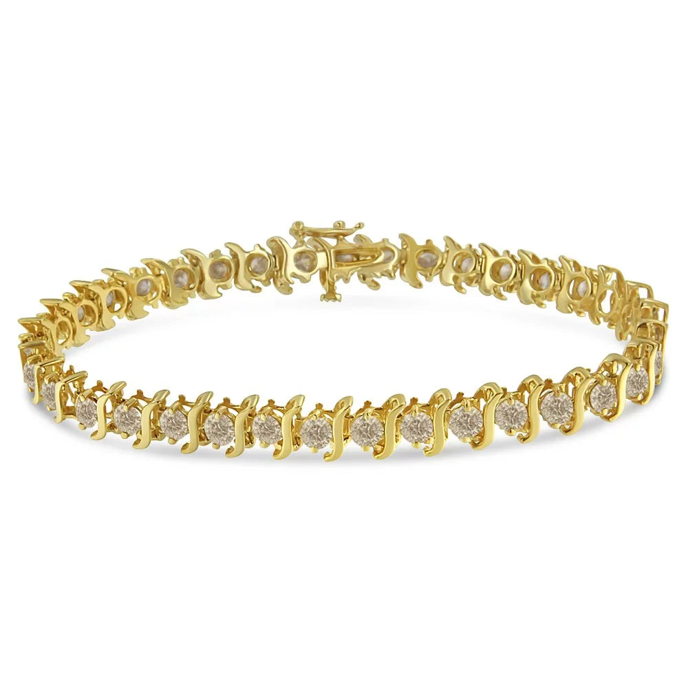 14K Yellow Gold-Plated .925 Sizeterling Sizeilver 6.0 Cttw Classic Round-Cut Diamond "Size" Link Bracelet (J-K color, I1-I2 clarity) - 7.5"
