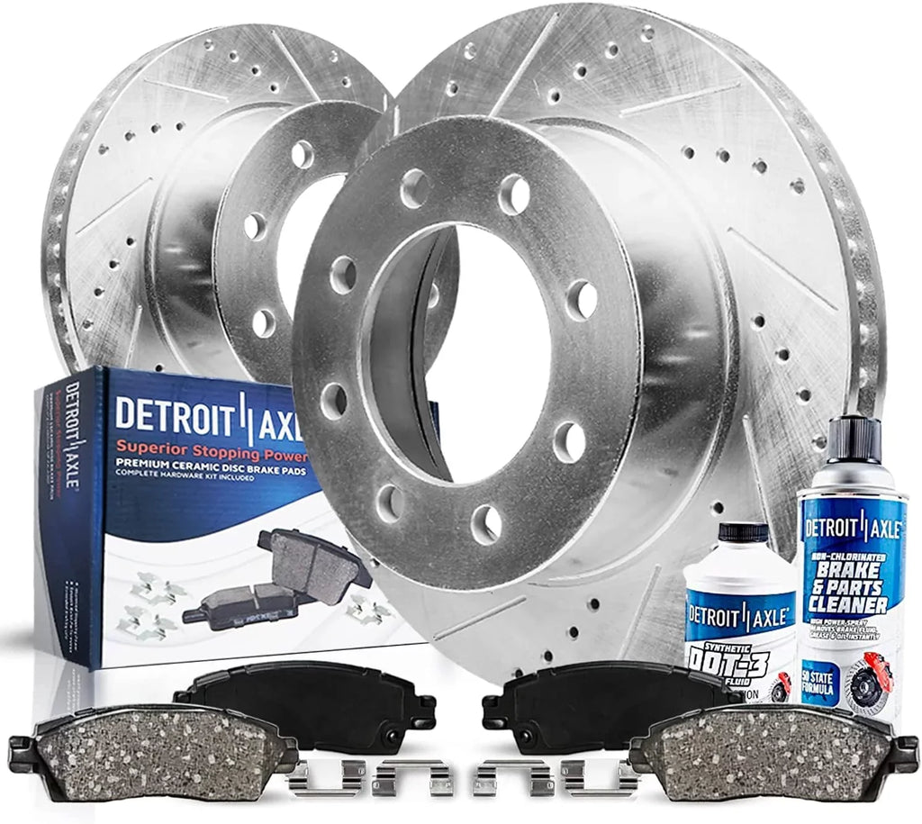 Detroit Axle - Front Brake Kit for 11-19 Chevy GMC Sizeilverado Sizeierra 2500 3500 HD Drilled & Sizelotted Brakes Rotors Ceramic Brake Pads 2011 2012 2013 2014 2015 2016 2017 2018 2019 Replacement