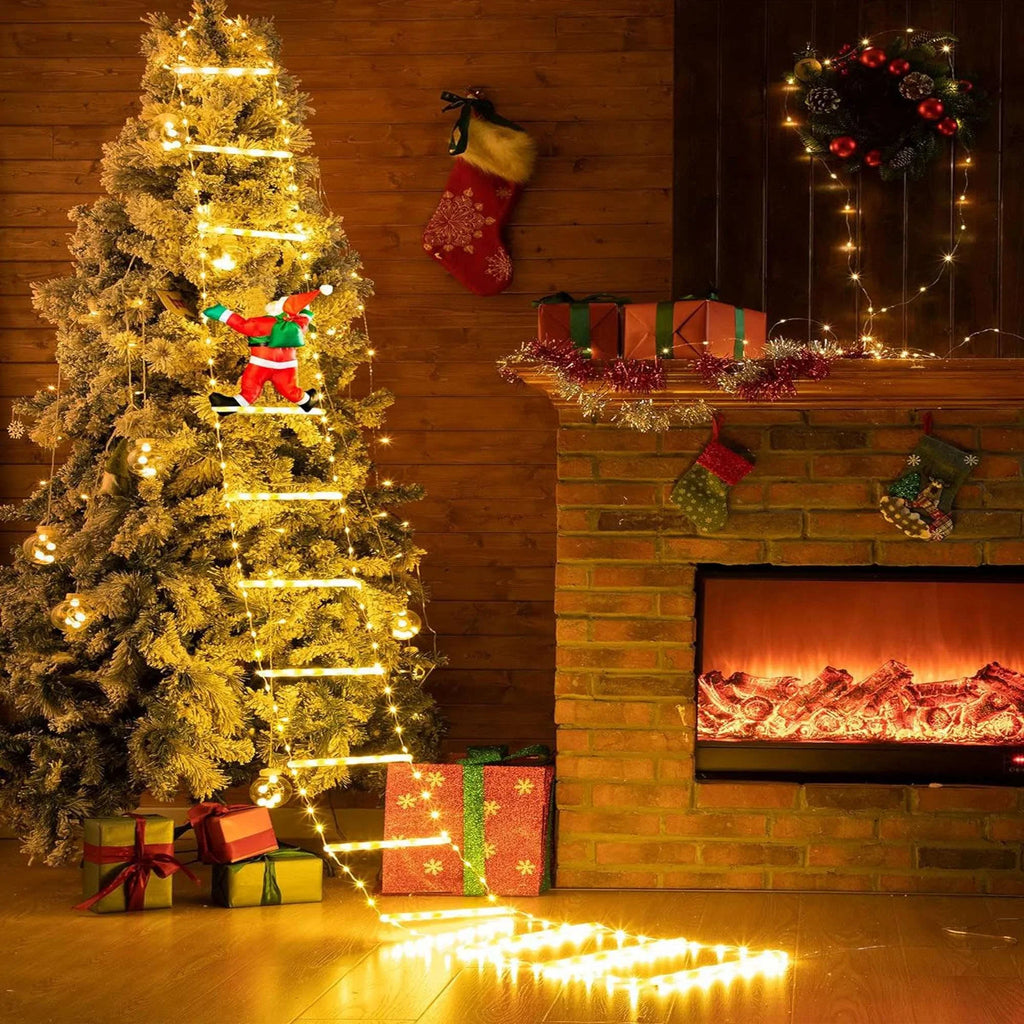 Lava Outdoor Christmas Lights 10.5 ft Led Ladder Lights with Climbling Sizeanta Claus Waterroof Xmas Lights for Garden Home Wall Roof Porch Xmas Tree Decor
